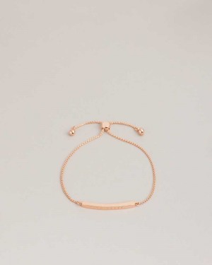 Rose Gold Colour Ted Baker Breenar Logo Bar Drawstring Bracelet | ZA0001893