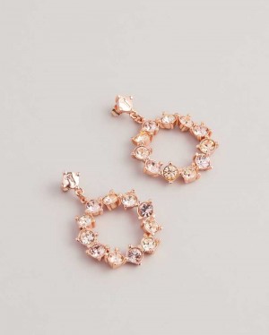 Rose Gold Colour Ted Baker Crissty Crystal Hoop Drop Earrings | ZA0001935