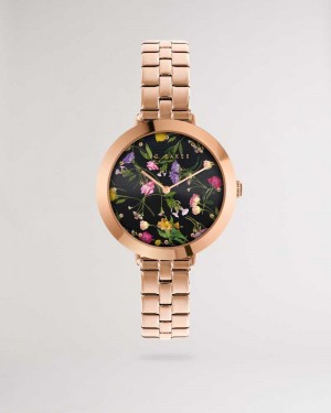 Rose Gold Colour Ted Baker Isidora Floral Dial Stainless Steel Bracelet Watch | ZA0002193