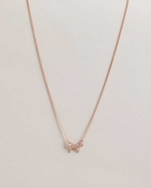 Rose Gold Colour Ted Baker Talulat Crystal Bow Pendant Necklace | ZA0001998