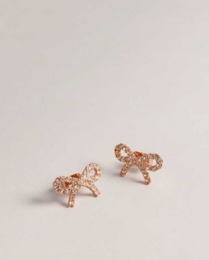 Rose Gold Colour Ted Baker Tarlay Crystal Bow Stud Earrings | ZA0001930