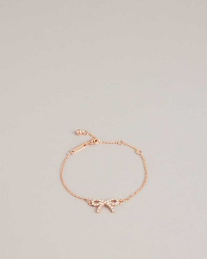 Rose Gold Colour Ted Baker Tulliat Crystal Bow Dainty Bracelet | ZA0001896