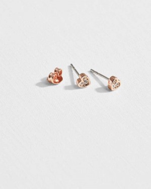 Rose Gold Ted Baker Neenia Nano Heart Stud Earrings | ZA0001971