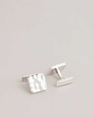 Silver Colour Ted Baker Hammrd Hammered Cufflinks | ZA0001807