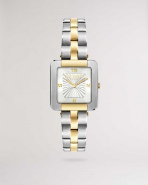 Silver Colour Ted Baker Ivelise Square Dial Watch With Two Tone Bracelet | ZA0002195