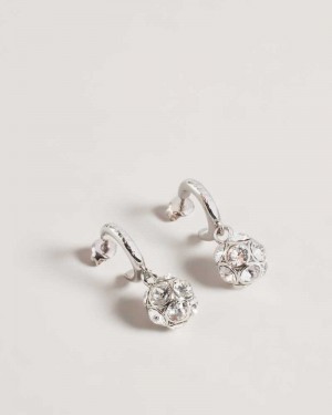 Silver Colour Ted Baker Ryanka Crystal Ball Hoop Charm Earrings | ZA0001951