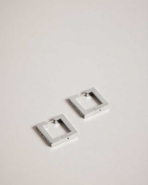 Silver Colour Ted Baker Saadiey Large Square Hinge Earrings | ZA0001931