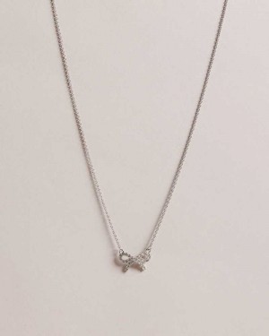 Silver Colour Ted Baker Talulat Crystal Bow Pendant Necklace | ZA0001994