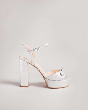 Silver Ted Baker Kayllah Bow Detail Platform Sandals | ZA0001675