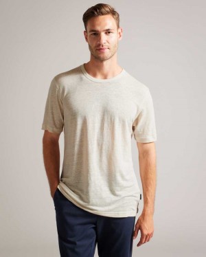 Stone Ted Baker Linlo Short Sleeve Linen T-Shirt | ZA0001257