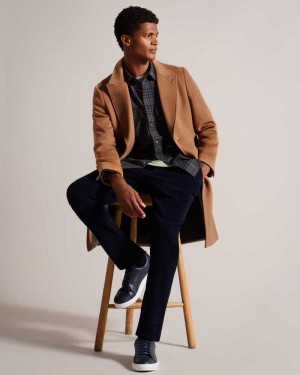 Tan Ted Baker Wilding Wool Blend Overcoat | ZA0000574