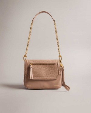 Taupe Ted Baker Nishat Pebble Leather Shoulder Bag | ZA0000291