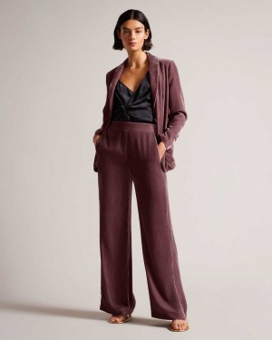 Taupe Ted Baker Tansyat Velvet Wide Leg Trousers | ZA0001526