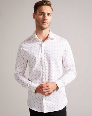 White Ted Baker Ardea Long Sleeve Geometric Print Shirt | ZA0000946