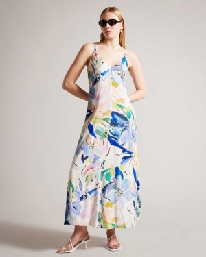 White Ted Baker Ashhliy Strappy V Neck Maxi Dress | ZA0000109