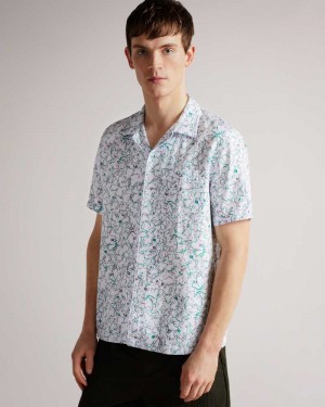 White Ted Baker Bartlet Short Sleeve Revere Printed Shirt | ZA0000983