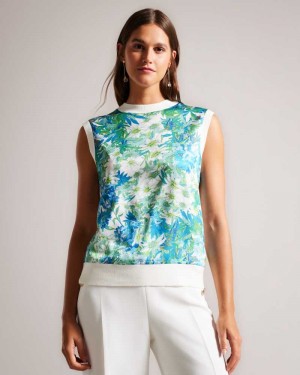 White Ted Baker Behlla Woven Front Sweater Vest | ZA0001315