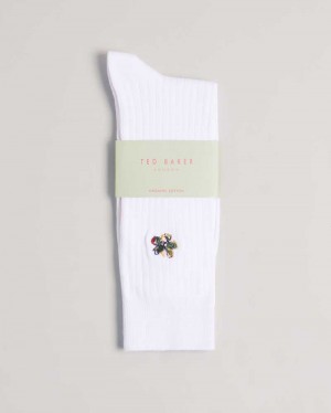 White Ted Baker Boelow Flower Embroidery Socks | ZA0002065