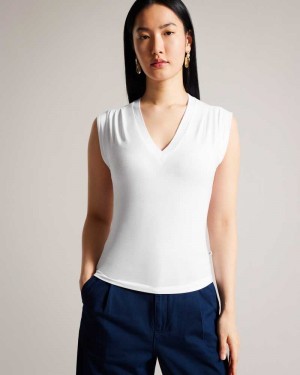 White Ted Baker Brielll Fitted V Neck | ZA0001389