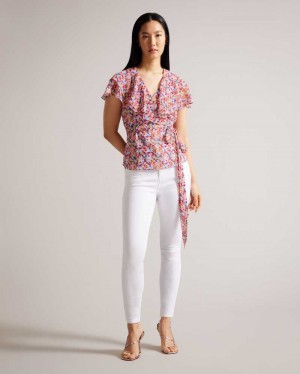 White Ted Baker Brrooke Wrap Top With Ruffled Neckline | ZA0001386