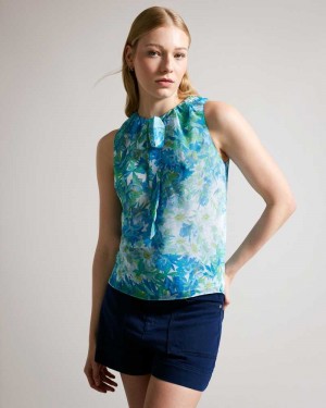 White Ted Baker Chalote Sleeveless Floral Top With Tie Detail | ZA0001310