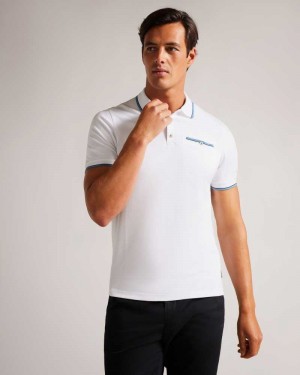 White Ted Baker Chipa Short Sleeve Polo Shirt | ZA0001344