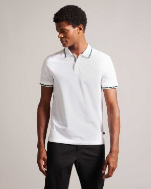 White Ted Baker Colson Short Sleeve House Check Polo Shirt | ZA0000915