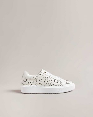 White Ted Baker Cwisp Laser Cut Platform Sneakers | ZA0001729