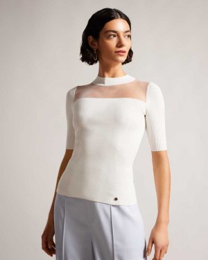 White Ted Baker Daviner Fitted Knit Top | ZA0000776