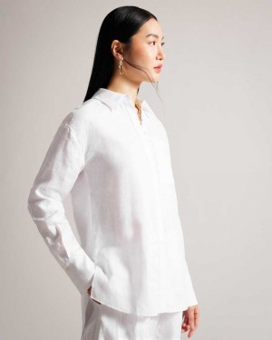 White Ted Baker Dorahh Longline Linen Shirt | ZA0001112