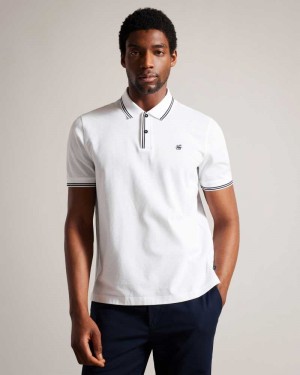 White Ted Baker Dynam Monogram Diamond Knit Polo Shirt | ZA0000936