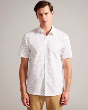 White Ted Baker Forter Short Sleeve Geometric Print Shirt | ZA0000950