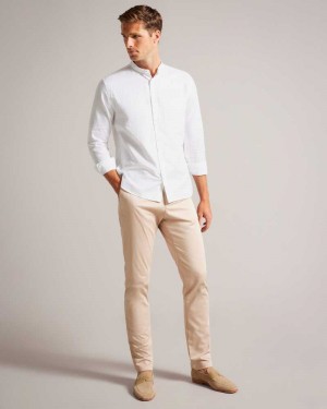 White Ted Baker Granan Linen Grandad Collar Shirt | ZA0001017