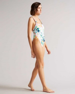 White Ted Baker Gulnur Floral Printed Swimsuit | ZA0001182