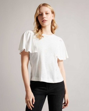 White Ted Baker Hallenn Ruffle Sleeve T-Shirt | ZA0001228