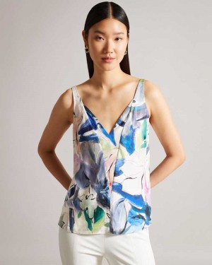 White Ted Baker Hariyat Absract Print V Neck Cami | ZA0001302