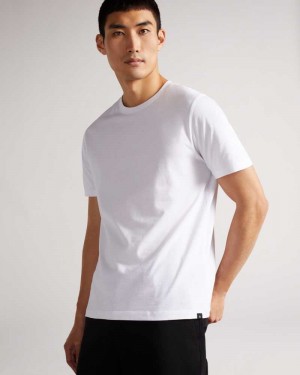 White Ted Baker Hawking Short Sleeve Plain T-Shirt | ZA0001226