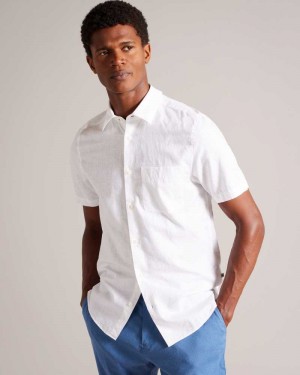 White Ted Baker Kingfrd Short Sleeve Linen Shirt | ZA0000999