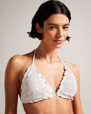 White Ted Baker Lileth Frill Detail Triangle Bikini Top | ZA0001196