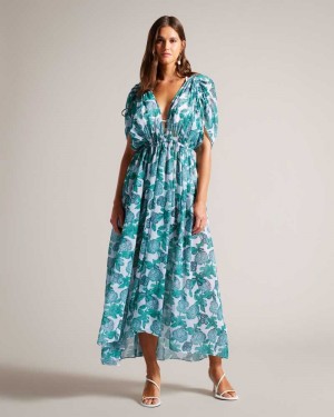 White Ted Baker Luisah Floral Maxi Beach Cover Up | ZA0001178