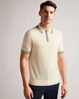 White Ted Baker Pierrot Short Sleeve Stripe Trim Polo Shirt | ZA0000923