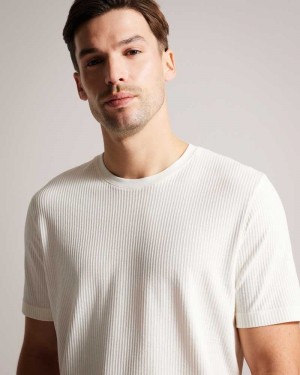 White Ted Baker Rakes Textured Regular Fit T-Shirt | ZA0001251