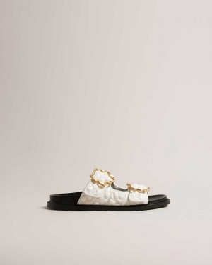 White Ted Baker Rinnely Quilted Magnolia Buckle Sandals | ZA0001669