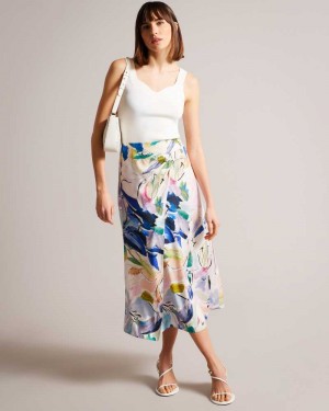 White Ted Baker Salleey Asymmetric Twist Slip Skirt | ZA0001064