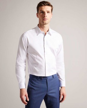 White Ted Baker Satels Long Sleeve Cotton Sateen Shirt | ZA0000984