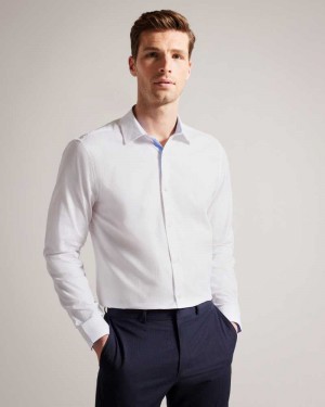 White Ted Baker Sempls Textured Long Sleeve Cotton Shirt | ZA0001006