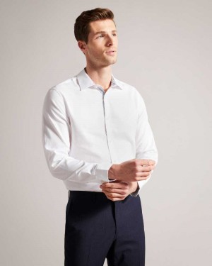 White Ted Baker Textls Textured Long Sleeve Cotton Shirt | ZA0000953