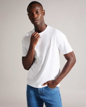 White Ted Baker Tywinn Short Sleeve Regular Fit Plain T-shirt | ZA0001262