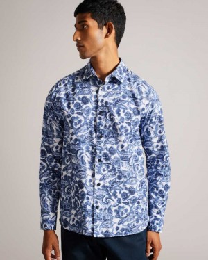 White Ted Baker Uldale Long Sleeve Paisley Shirt | ZA0000977