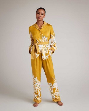 Yellow Ted Baker Haleih Belted Feather Print Pyjama Set | ZA0000806